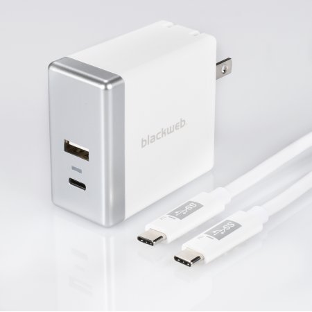 Blackweb by Walmart Wall Charger with USC-C Cable and USB-C and Standard USB Ports, 5.4 amp, 3 feet