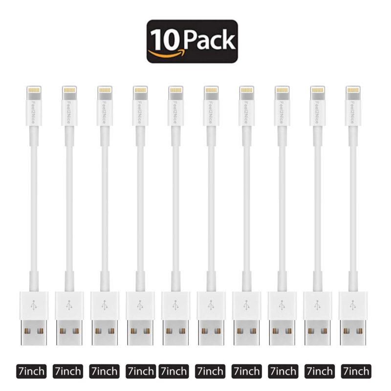 Feel2Nice Short Lightning Cable 10 Pack 7-Inch iPhone Cord Data Sync USB Portable Fast Charge