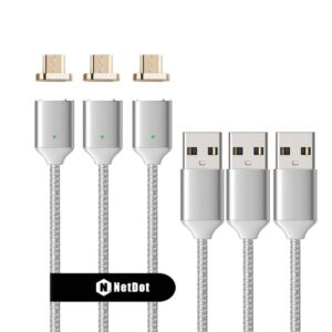 NetDot 3 Pack Upgraded 1m - 3.3ft Nylon Bradied USB2.0 Fast Charging Magnetic Micro USB Cable