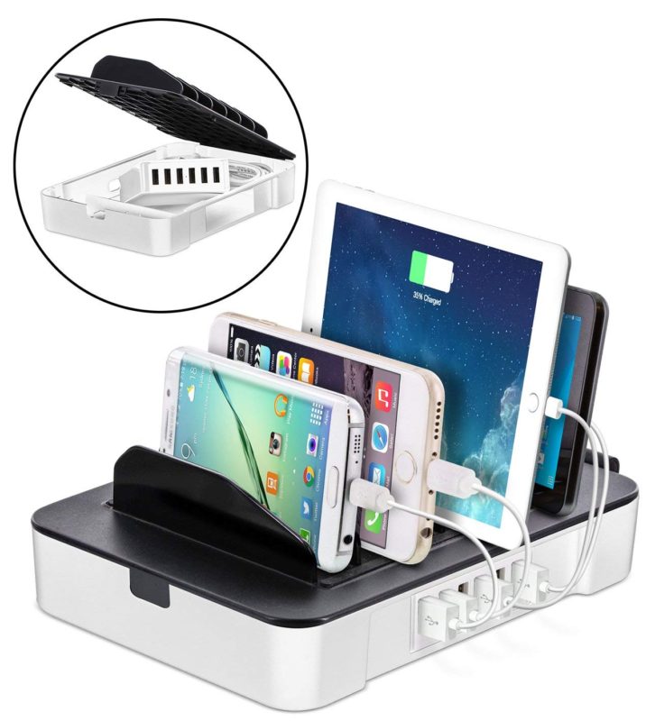 Okra USB Charging Station for Multiple Devices, 6 Port USB Wall Charger Charging Hub with Docking Station