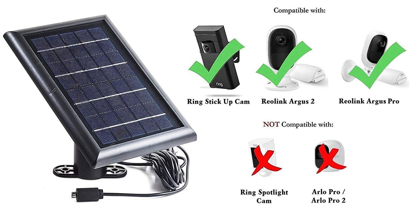 Solar Panel for Ring Stick up Cam and Reolink Argus 2