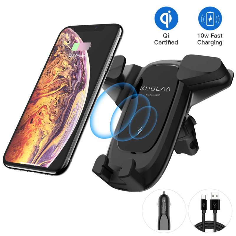 Wireless Car Charger, Kuulaa Qi Certified Wireless Charging Air Vent Car Mount with USB Car Charger