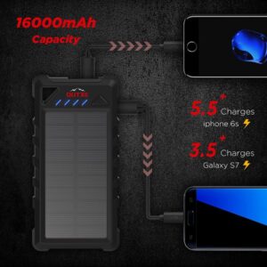 OUTXE IP67 Waterproof Outdoor Power Bank 16000mAh with Flashlight Rugged Solar Charger
