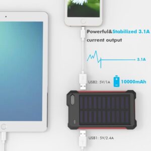 iClever 10000mAh Portable Solar Power Bank Dual USB Port Charger