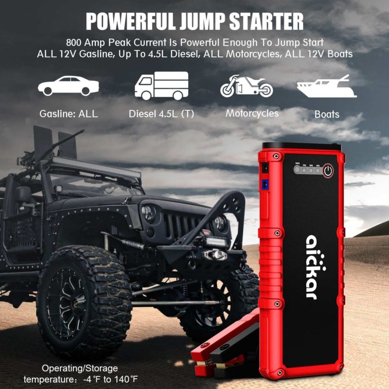 Aickar 800A Peak 19800mAh Car Jump Starter Portable Car Battery Jump Starter, Power Bank