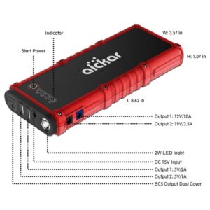 Aickar 800A Peak 19800mAh Car Jump Starter Portable Car Battery Jump Starter, Power Bank
