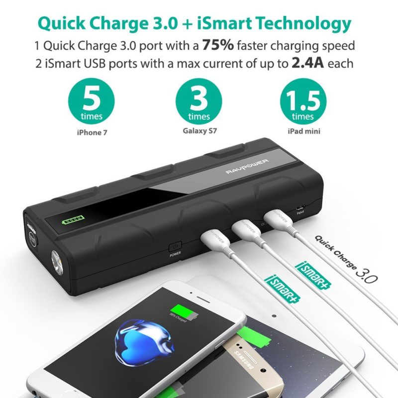 Car Jump Starter RAVPower 1000A Peak Current Quick Charge 3.0 12V
