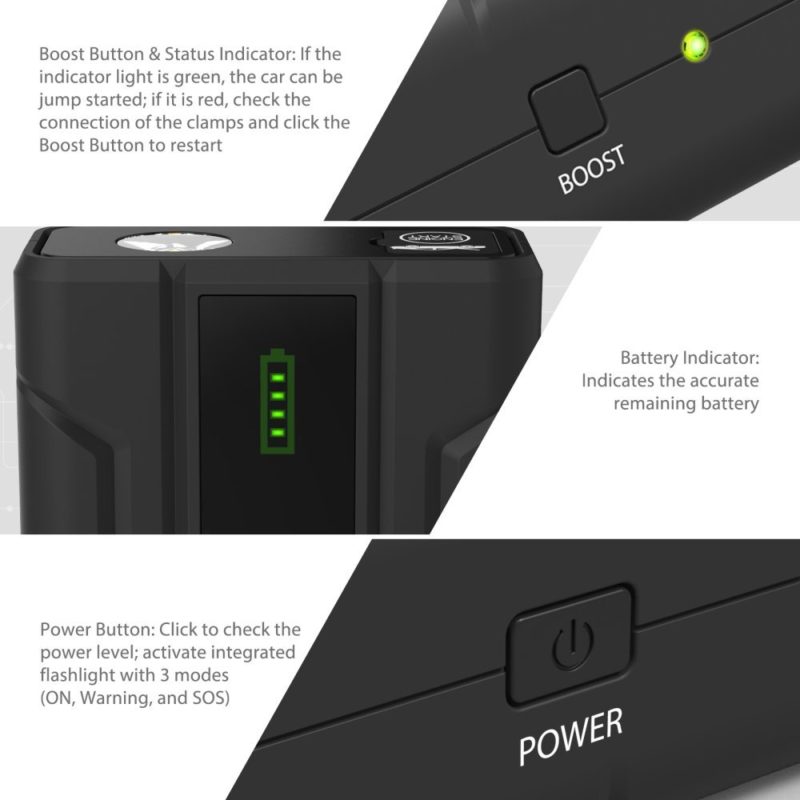 Car Jump Starter RAVPower 1000A Peak Current Quick Charge 3.0 12V
