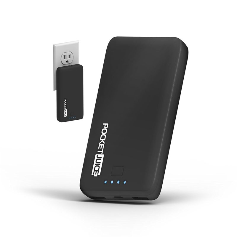 Dual USB Portable Charger - 8,000mAh External Battery Pack - Ultra Slim and Light with Built-in AC Plug and Micro USB Cable - Pocket Juice by Tzumi