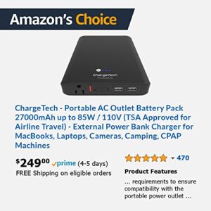 Portable AC Outlet Battery Pack by ChargeTech - 27000mAh 85W / 110V