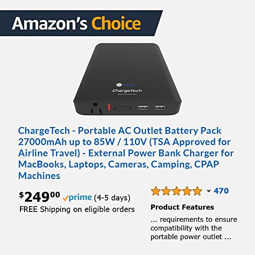 Portable AC Outlet Battery Pack by ChargeTech - 27000mAh 85W / 110V