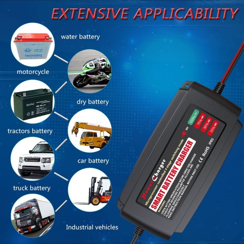BMK 12V 5Amp Fully Automatic Battery Charger 4-Stage Maintainer Smart Charging Waterproof for Car Motorcycle Lawn Mower Marine Scooter Lead Acid Battery