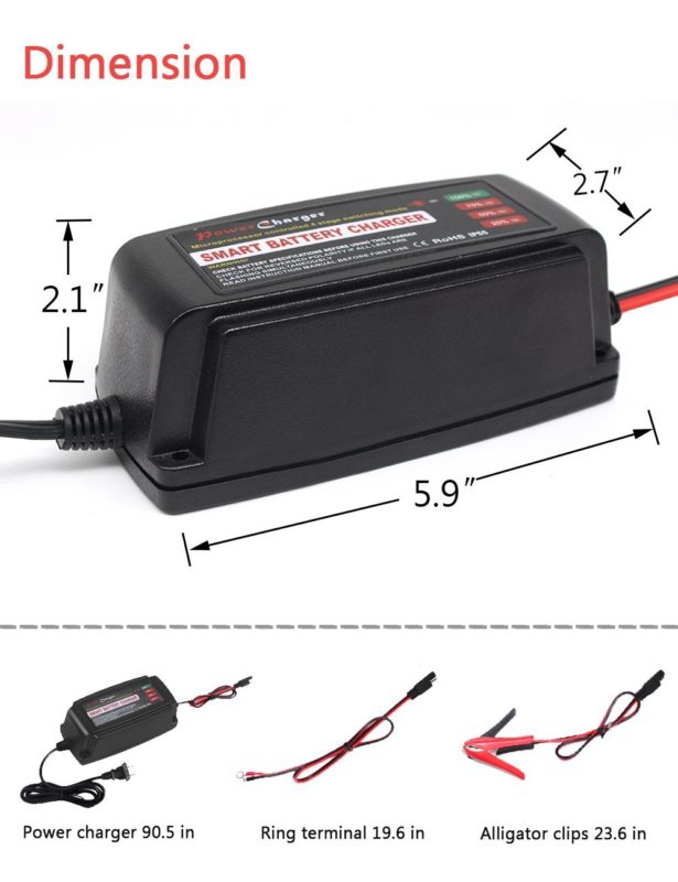 BMK 12V 5Amp Fully Automatic Battery Charger 4-Stage Maintainer Smart Charging Waterproof for Car Motorcycle Lawn Mower Marine Scooter Lead Acid Battery