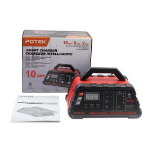 Potek 2-6-10 Amp Smart Battery Charger and Maintainer with 50-Amp Battery Clips