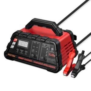 Potek 2-6-10 Amp Smart Battery Charger and Maintainer with 50-Amp Battery Clips