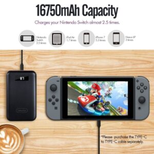 16750mAh USB-C Portable Charger for Nintendo Switch - iMuto 3-Port Output Power Bank External Battery