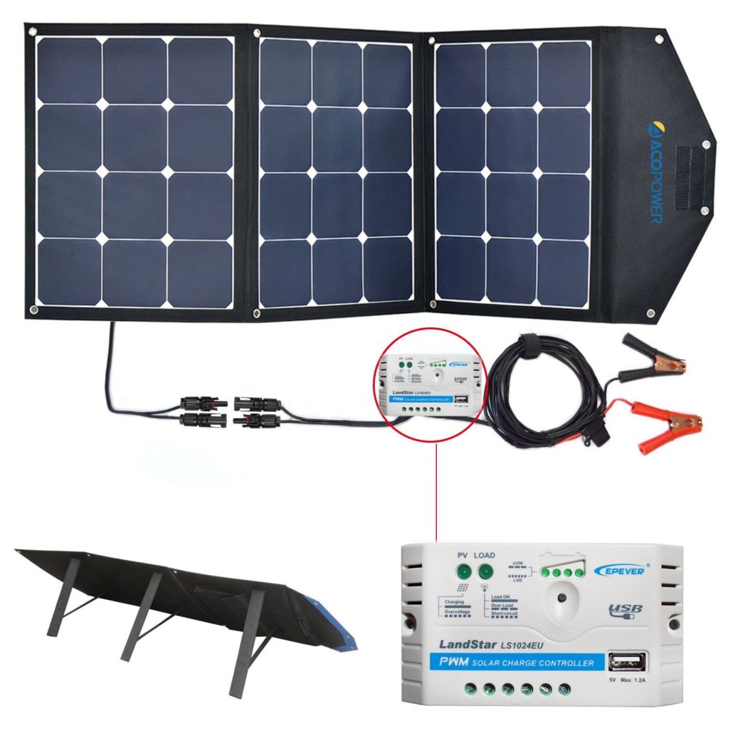 ACOPOWER 12V 105W Foldable Solar Panel Kit; Portable Solar Charger Suitcase of Monocrystalline Module & 10A Charge Controller for RV, Boat