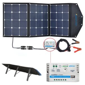 ACOPOWER 12V 105W Foldable Solar Panel Kit; Portable Solar Charger Suitcase of Monocrystalline Module & 10A Charge Controller for RV, Boat