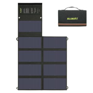 Suaoki 60W Solar Charger Dual Output Sunpower Mono-Crystalline Portable Folding Solar Panel with Battery Clamps and Car Charger for Laptop Tablet GPS Cellphone