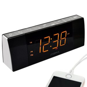 iTOMA Alarm Clock Radio with Bluetooth Speakers,Digital FM Radio,Dual Alarm with Snooze,Cell Phone USB Charging, Auto and Manual Dimmer, Auxiliary Input, Backup Batter
