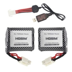 Hosim 2pcs 9.6V 800mAh RC Car Rechargeable Li-ion Battery & 1 pcs USB Charger