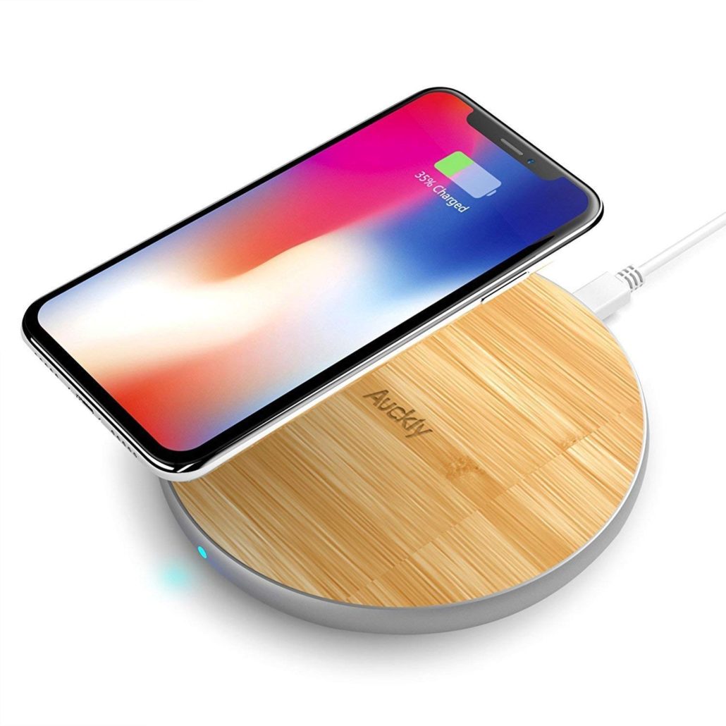 Auckly Fast Wireless Charger, 10W Bamboo Qi Wireless Charging Pad with Matte Aluminum Newest Model