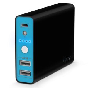 iLuv 10400 mAh Portable Dual USB Port Power Bank with Smart Charging Technology, Safety Design