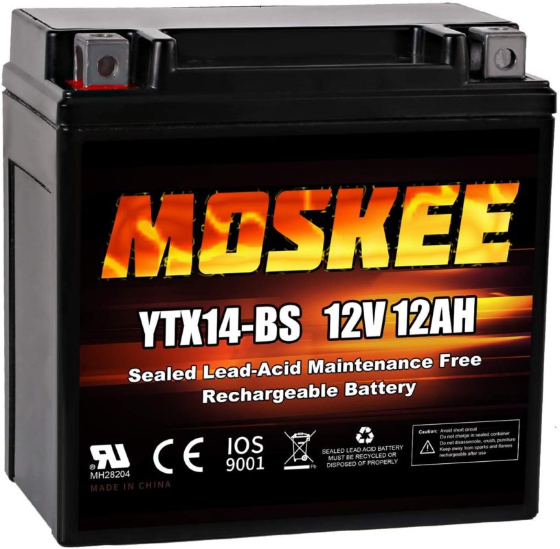Moskee YTX14-BS Motorcycle Battery High Performance - Maintenance Free - Sealed AGM ATV Battery