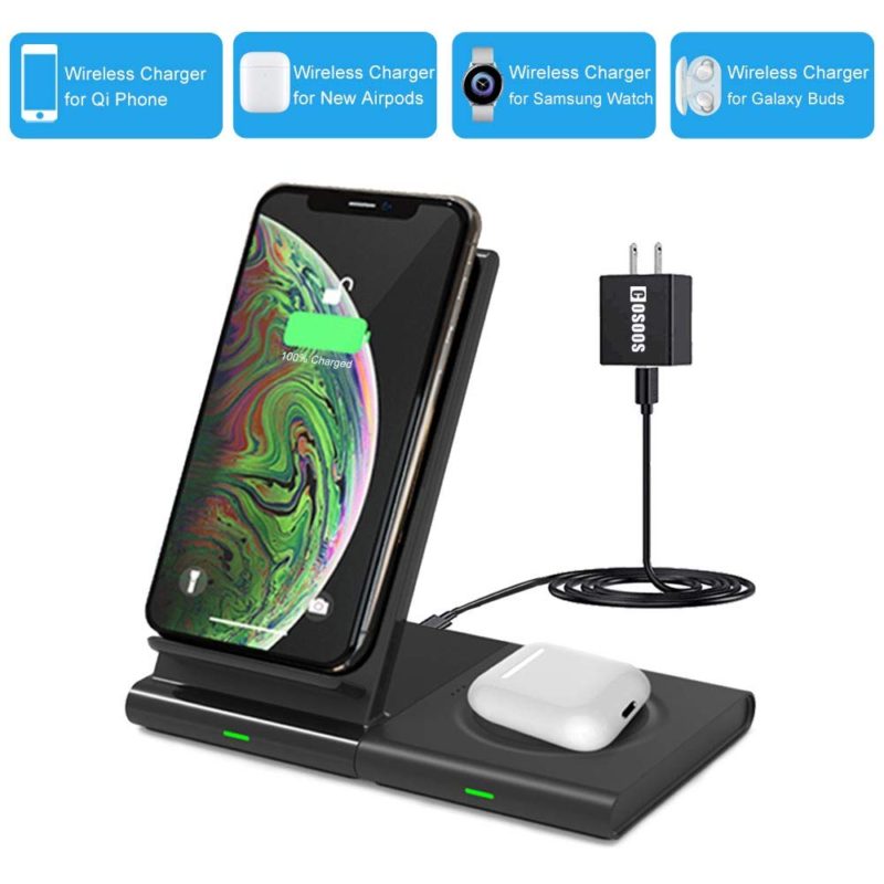 Dual Wireless Charger, COSOOS 2in1 Qi Charging Stand Pad