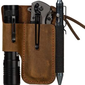 EASYANT Handmade Leather Sheath Folding Knife Tactical Pen Organizer EDC Tools Brown
