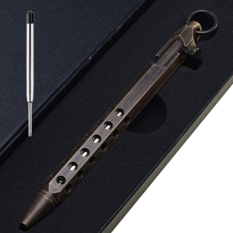 EKLOEN Six-Edge Solid Brass Pen, Bolt Action Pen EDC Pocket Pen Signature Pen Pocket Pen(Retro Black)