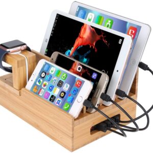 InkoTimes Bamboo Charging Station for Multiple Devices Organizer