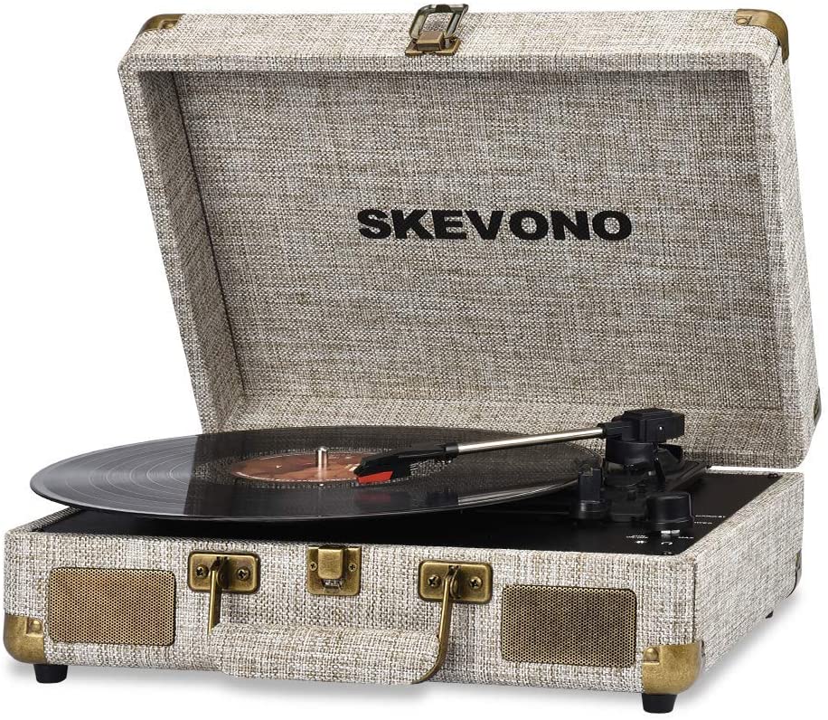 Vinyl Record Player, SKEVONO 3 Speed Portable Suitcase Turntable