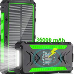 Solar Charger 36000mAh Qi Wireless Solar Power Bank Phone Charger