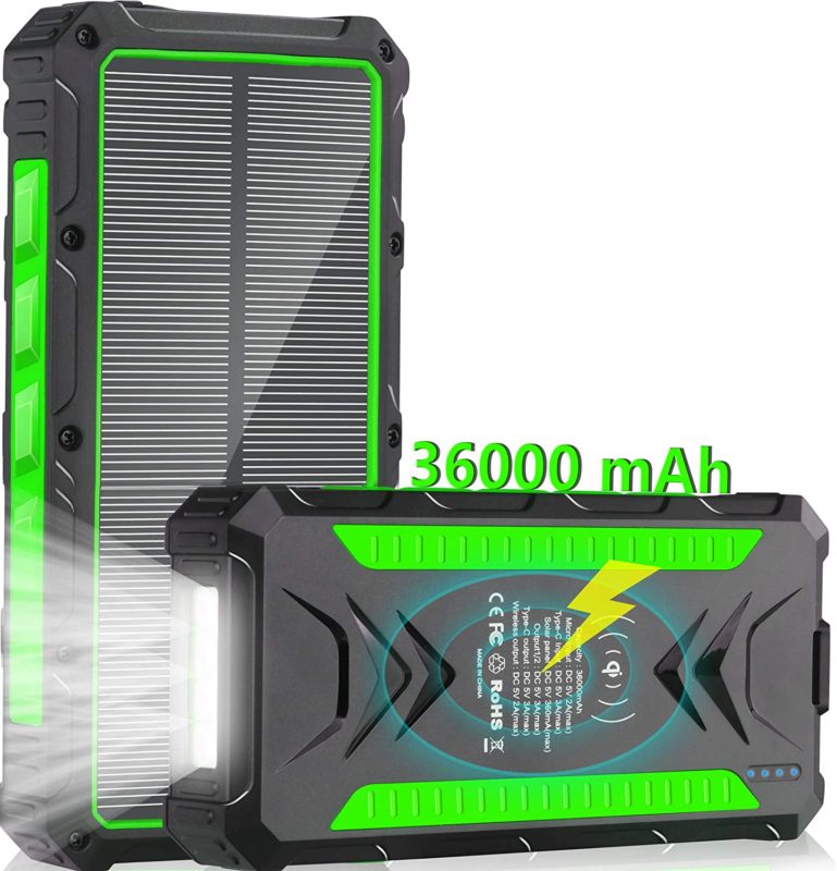Solar Charger 36000mAh Qi Wireless Solar Power Bank Phone Charger