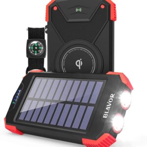 Solar Power Bank, Qi Portable Charger 10,000mAh External Battery Pack
