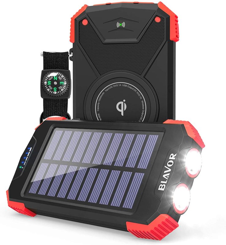 Solar Power Bank, Qi Portable Charger 10,000mAh External Battery Pack