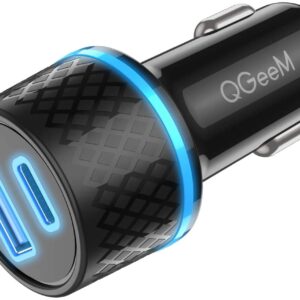 USB C Car Charger Adapter, QGeeM 36W 2 Port Fast Car Charger